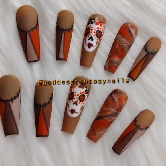 Sugar Skull Nails  🤎🧡🖤 - Picture 1 of 2